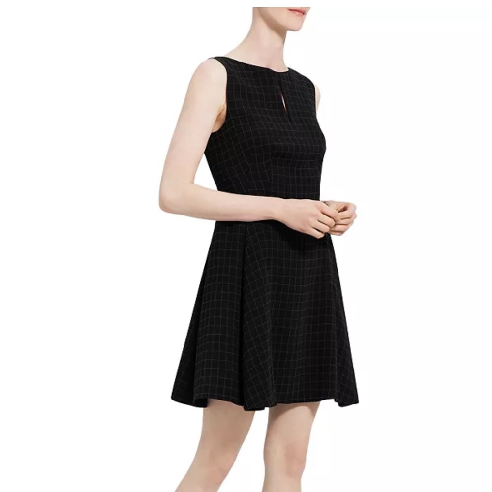 Theory Check Print Split Neck Dress